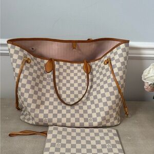Louis Vuitton NeverFull GM Tote in Damier Azur Canvas rose